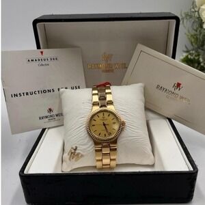 Raymond Weil Geneve Amadeus 200 9205 Quartz Swiss Wristwatch 18k GP Old New Work